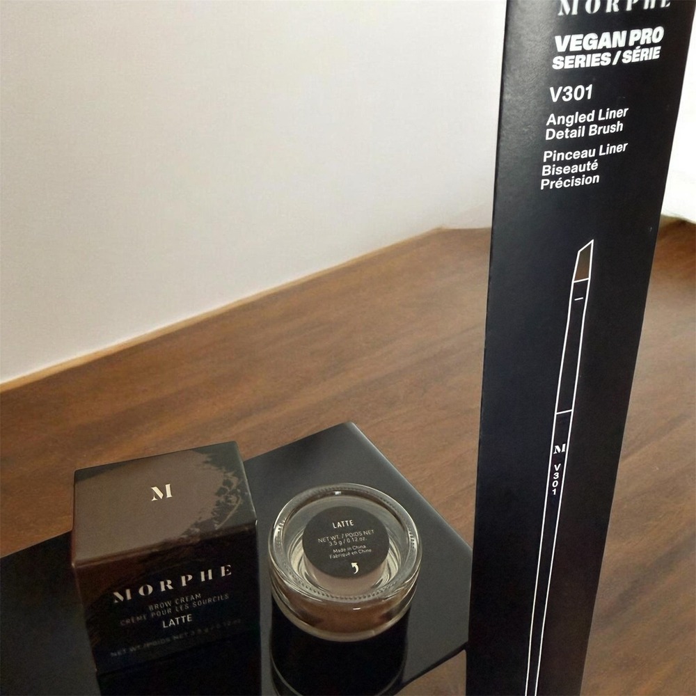 Morphe Brow Cream - LATTE + Vegan Pro Detailed Angled Liner Brush GIFT SET! NIB